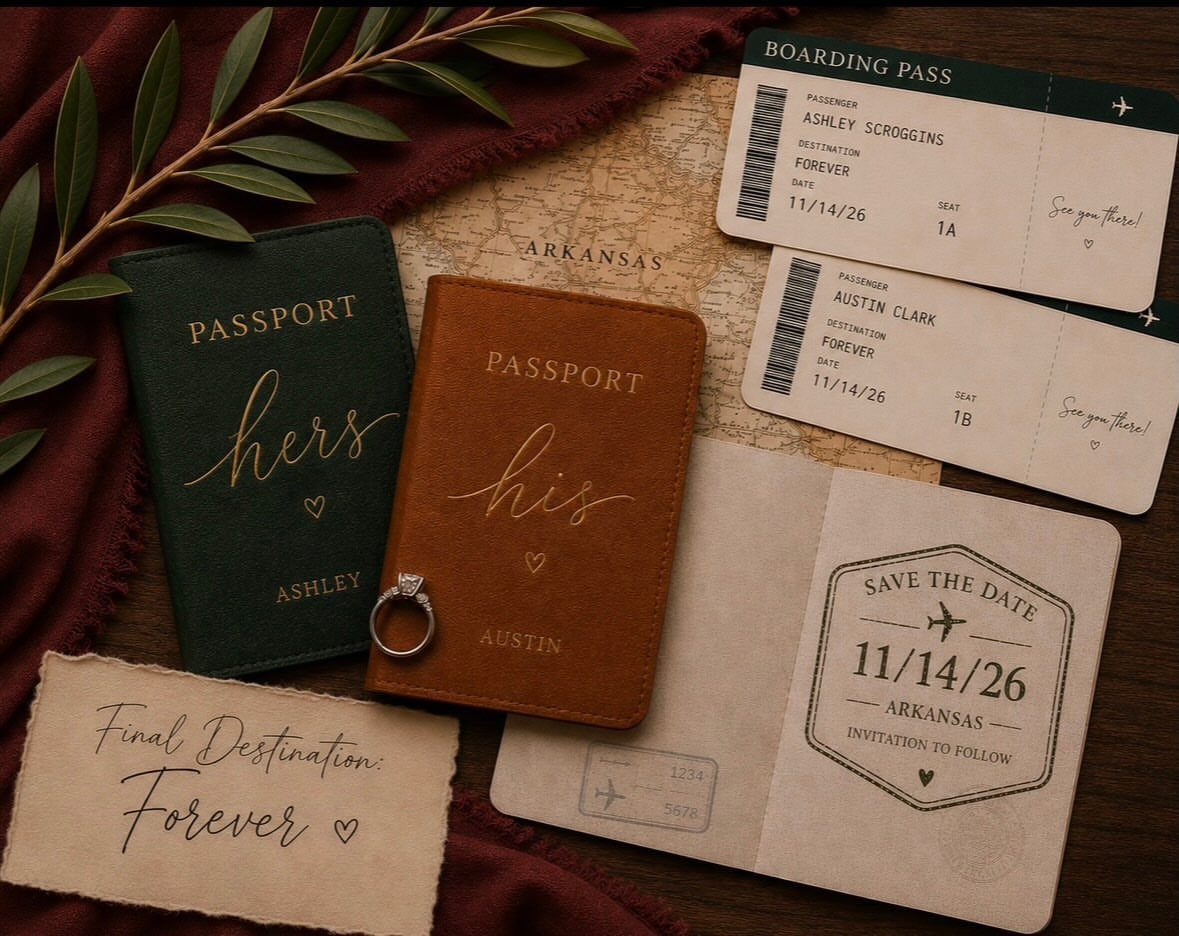 Save the Date Wedding Invite Ideas: 11 Styles to Try 9 Travel-themed wedding save the date set with passports, boarding passes, and a stamped card.