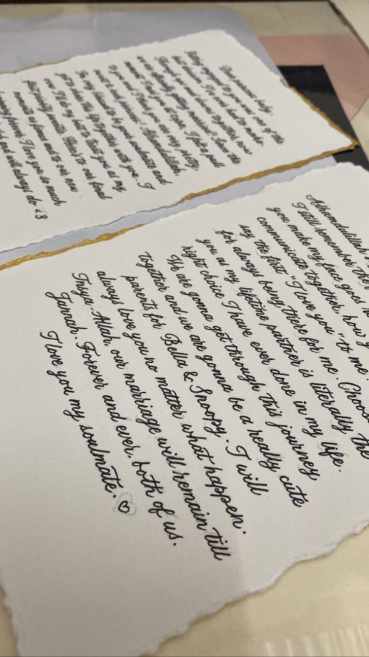17 Wedding Ideas Pictures to Show Your Photographer 17 Handwritten love letters on white deckled paper with cursive black ink text.